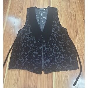 Vtg Herzenberg Velvet Burnout Sleeveless Blouse Vest Medium Black Whimsigoth Top